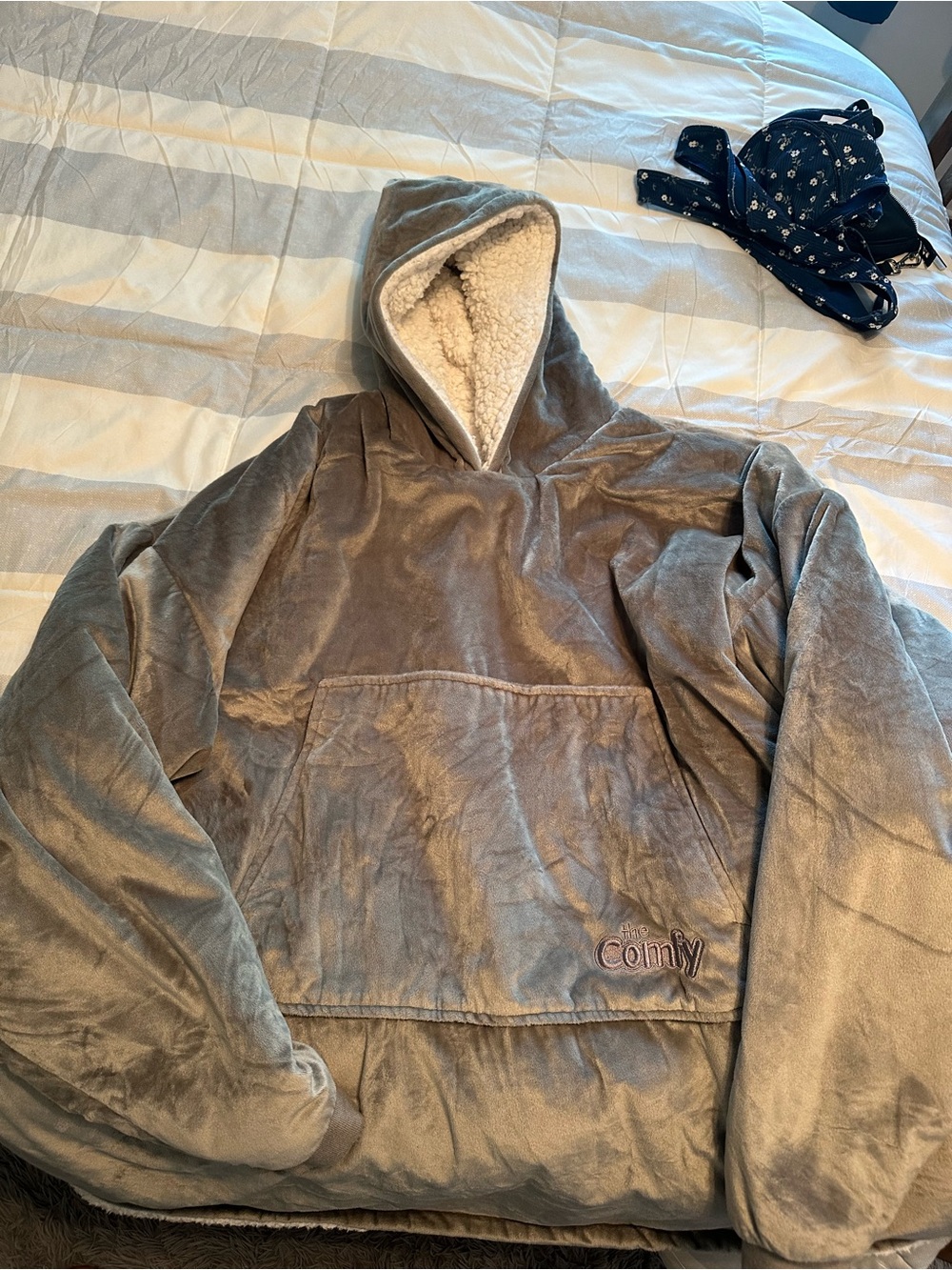 Plush Hooded Pullover - Grey with Faux Shearling Lining